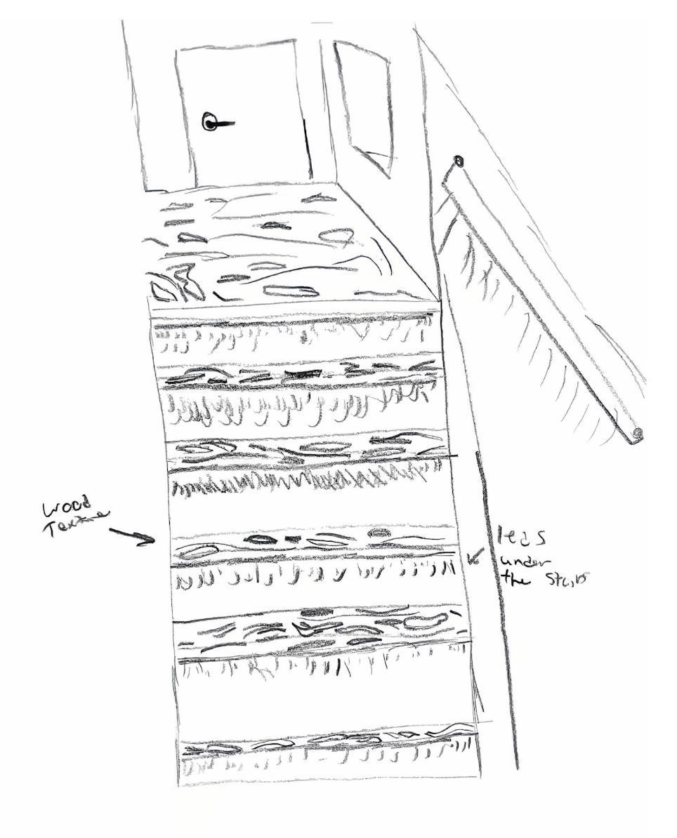 The staircase was designed with comfort in mind with lighting below the staircase along with a bar of lights on the ceiling. There is also a window on the right side allowing natural light in. 